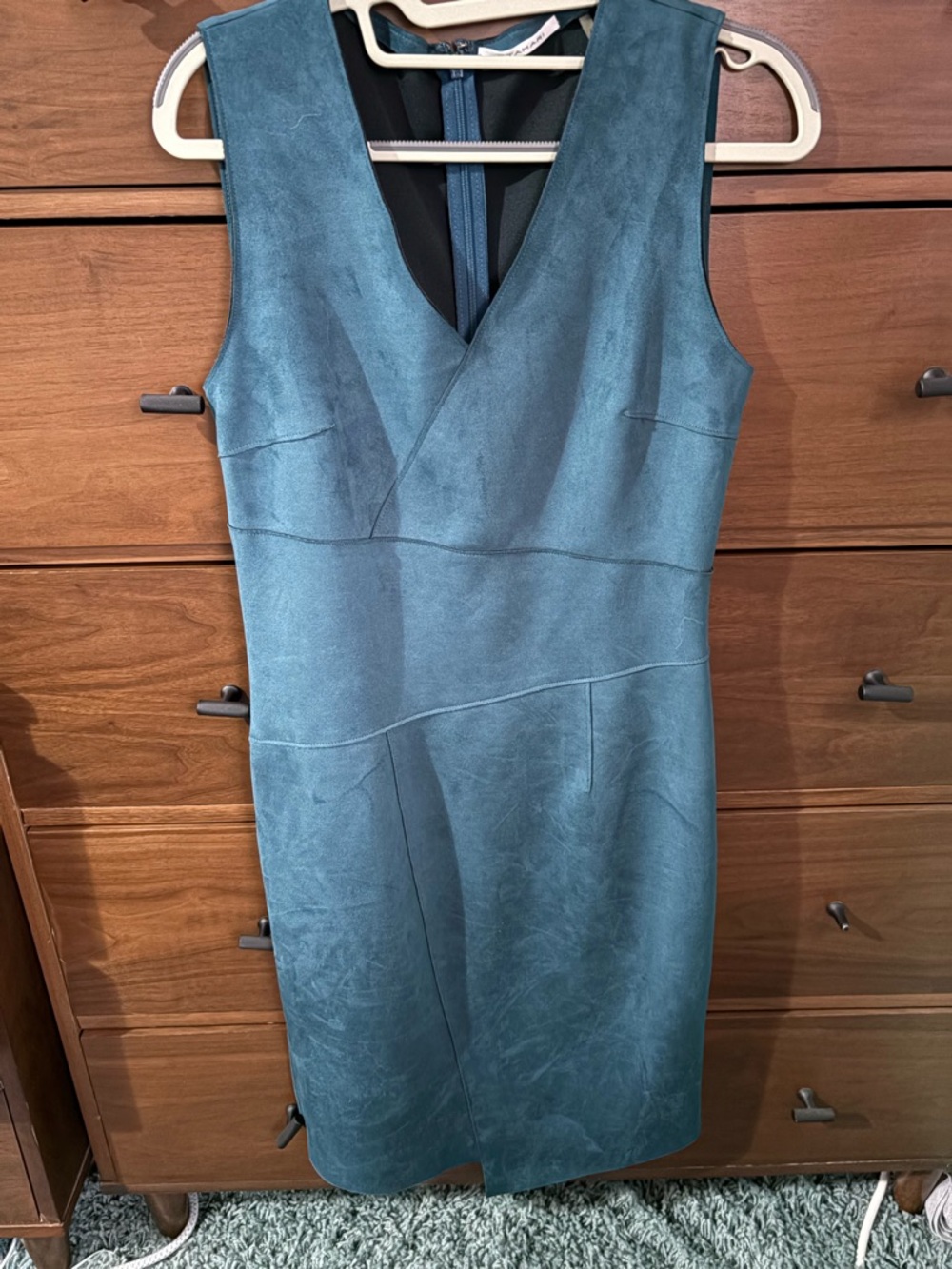 Tahari Teal Faux-Suede Midi Sheath Dress